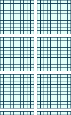 An image consisting of two items. The first item is six squares of 100 blocks each, 10 blocks wide and 10 blocks tall. The second item is 2 horizontal rods with 10 blocks each.