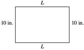 A rectangle of length L and width 10 inches.