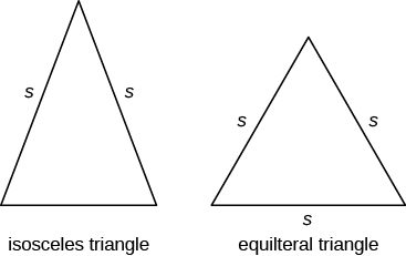 Two triangles are shown. All three sides of the triangle on the left are labeled s. It is labeled