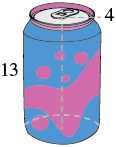 A cylindrical soda can of radius 4 centimeters and height 13 centimeters