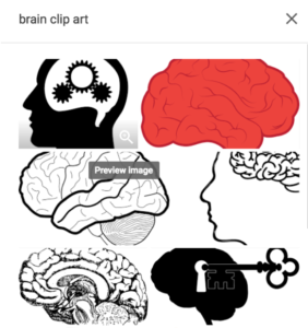 Six images of brain clip art from a Google image search.