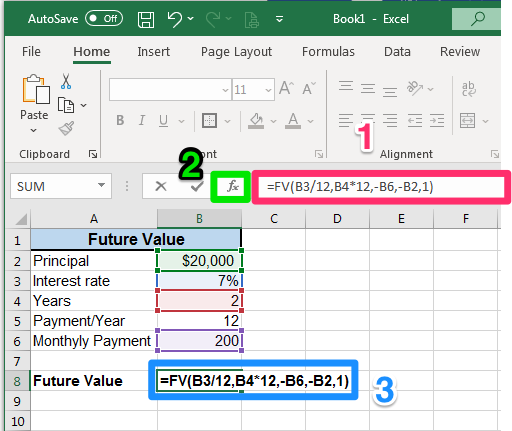 Excel screenshot of three ways to enter a formula in Excel.