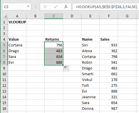 examples of vlookup in excel 2016