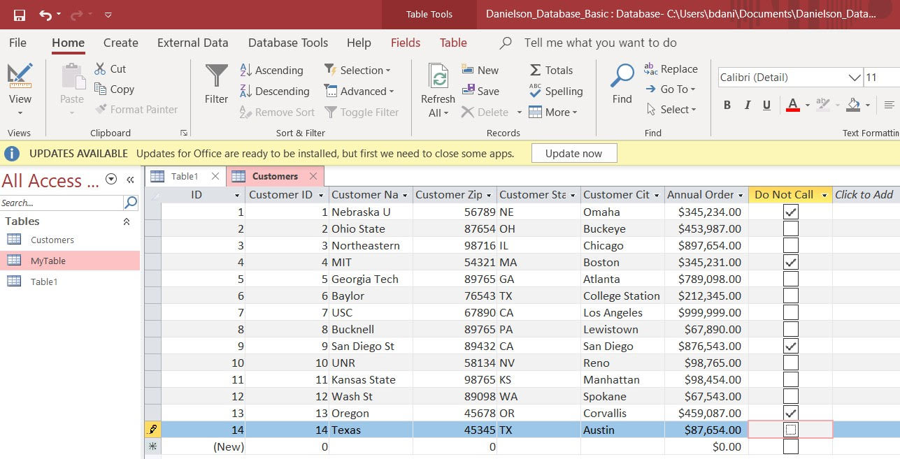 Microsoft access datasheet view.