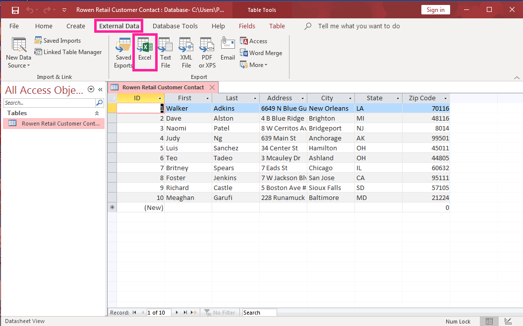 Excel access