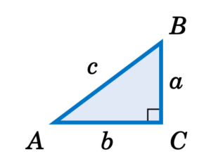 figure 1.2.3 A right triangle with angles A B C and sides a b c