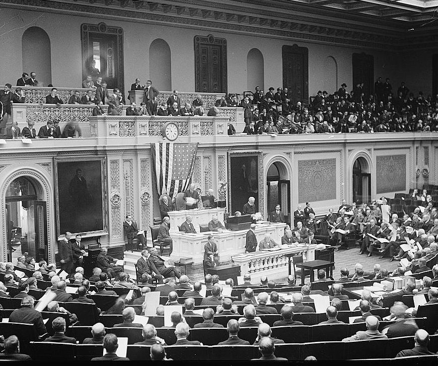Photo of counting electoral vote 1921, National Photo Company Collection, Library of Congress, no known restrictions on publication, at https://www.loc.gov/item/npc2007003393/
