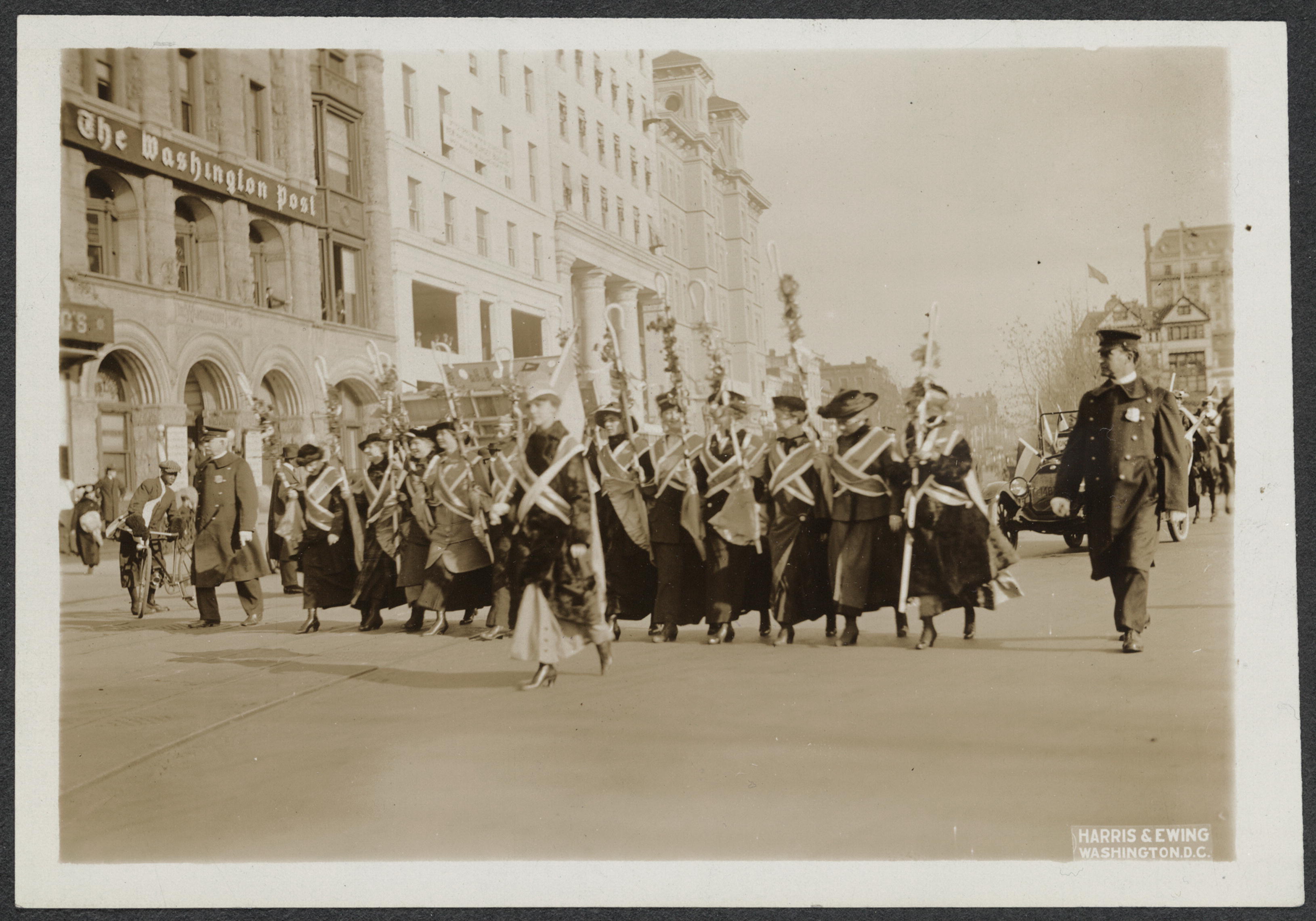 About this Item: Women marching in national suffrage demonstration in Washington, D.C., May 9, 1914.