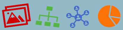 Icons of a photo, diagrams, and pie chart.