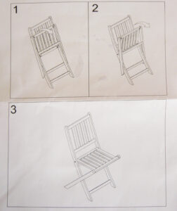 Three-step instructions for unfolding a folding chair