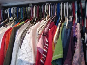 clothes hanging in a closet