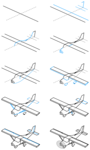 Step by step description of how to draw an airplane