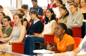 Students listening in a classroom