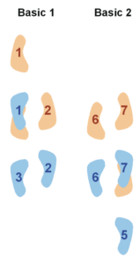 A simple diagram showing instructions two basic salsa dance patterns.