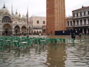 A flooded plaza