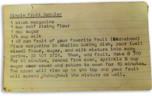 A recipe card for Fruit Cobbler