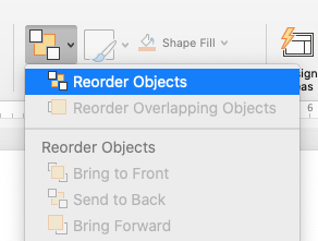 Shows location of Arrange reorder objects