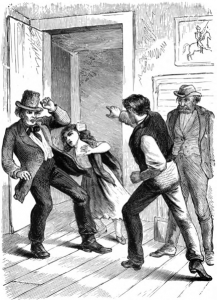 Drawing of a bar fight.