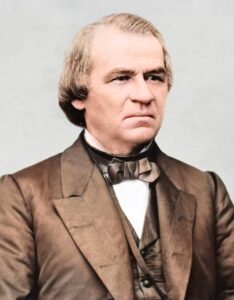 A colorized portrait of Andrew Johnson.