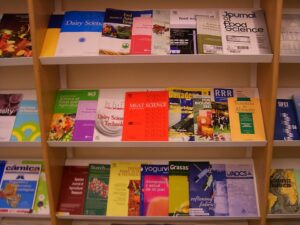 Library shelf of food science journals