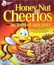 A box of honey nut cheerios. The text is in French.