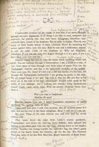 A heavily annotated page from a novel