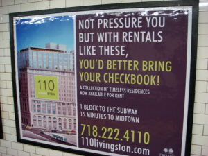 An advertisement with a word missing: Not pressure you but with rentals like these...