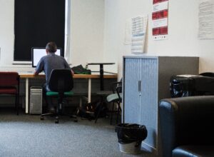 A person reading on a computer