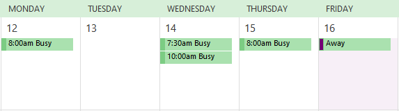 Calendar showing free and busy times