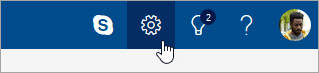 A screenshot of the Outlook settings pane, with the cursor hovering over a settings icon shaped like a gear.