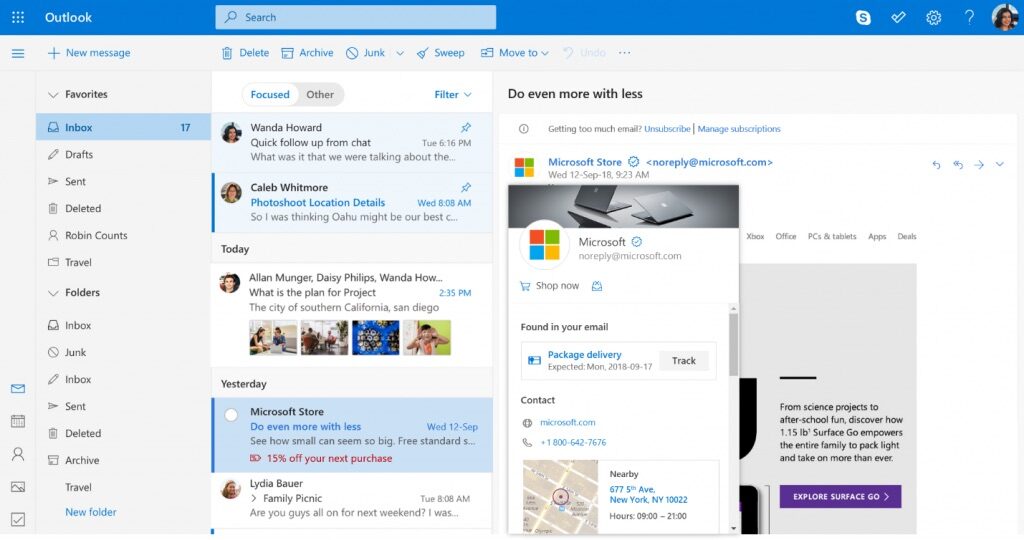 A Screenshot of a user's Microsoft Outlook inbox fully configured.