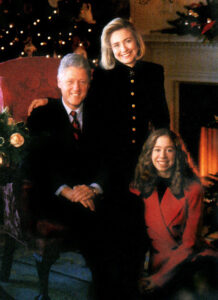 A Christmas photo of the Clinton family.