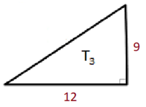 A triangle labeled T3. Its horizontal edge is labeled 12 and its vertical edge is labeled 9.