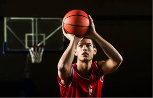 A person about to shoot a basketball