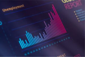 A display showing a graph labeled "Unemployment."