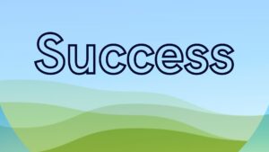 the word success on a blue and green background
