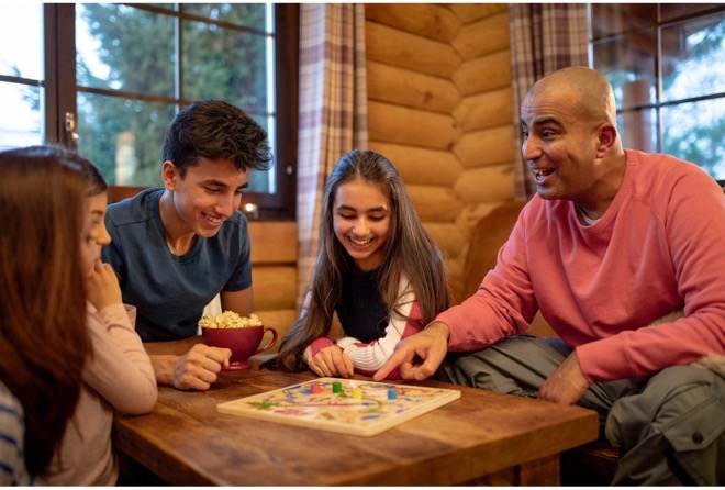 A family playing a board game.