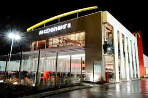 McDonalds restaurant building at night