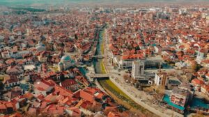 overhead view of Prizren, Kosovo