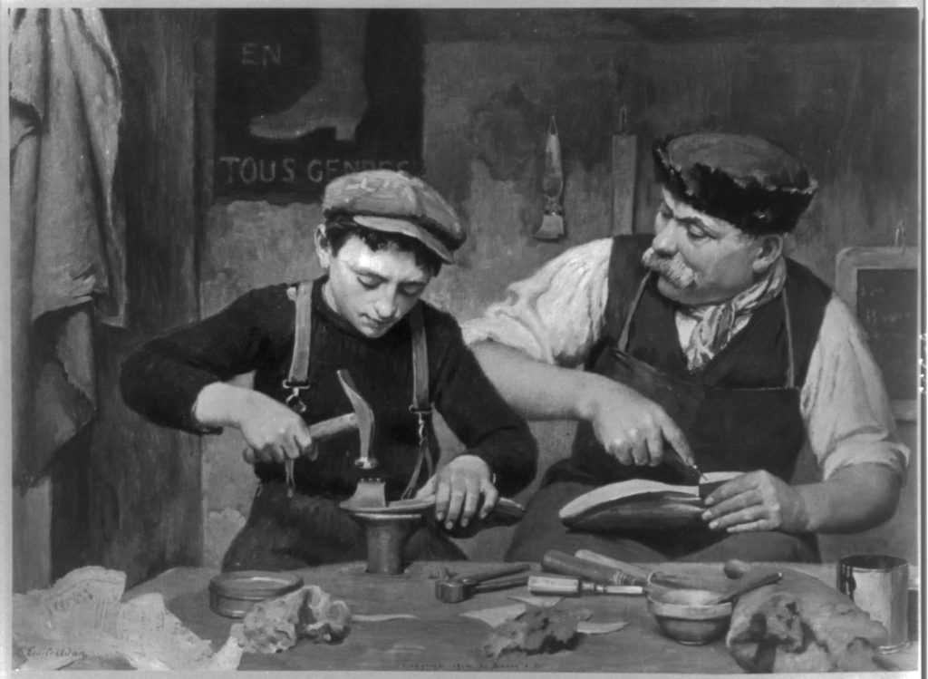 painting of a cobbler and his apprentice