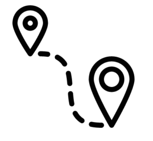 Two location symbols connected by a dotted line.