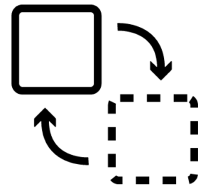 Two squares with arrows between them, insinuating that one square is being replaced by the other.