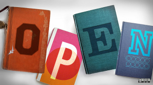 OPEN spelled out on book covers