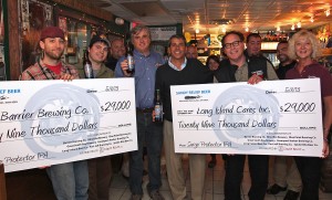 Barrier Brewing and Long Island Cares receive $58,000 in Sandy relief collaboration proceeds.