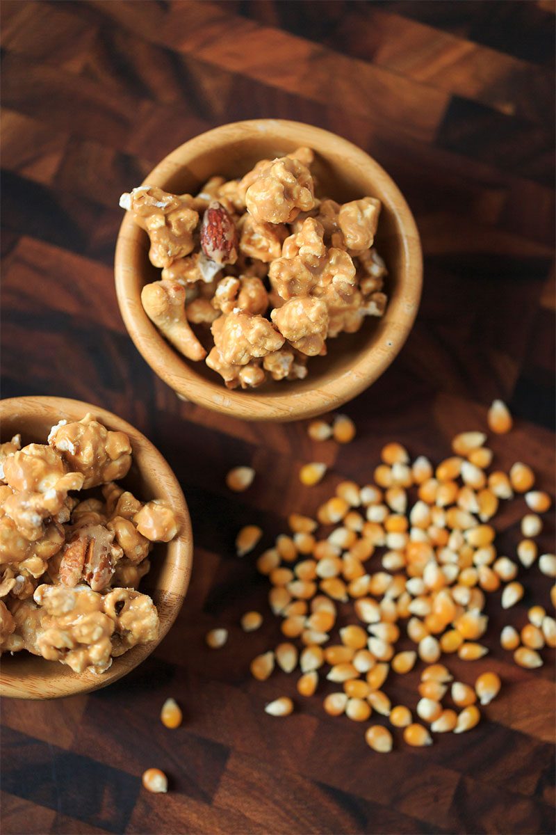 Beer Caramel Corn with Pretzels and Pecans