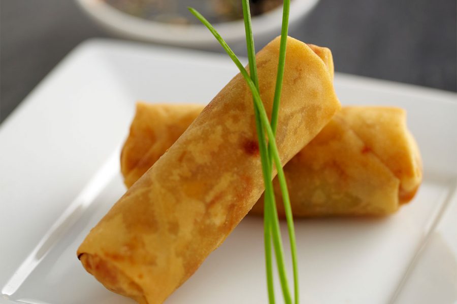 Curried Halibut Egg Rolls with Smoked Porter