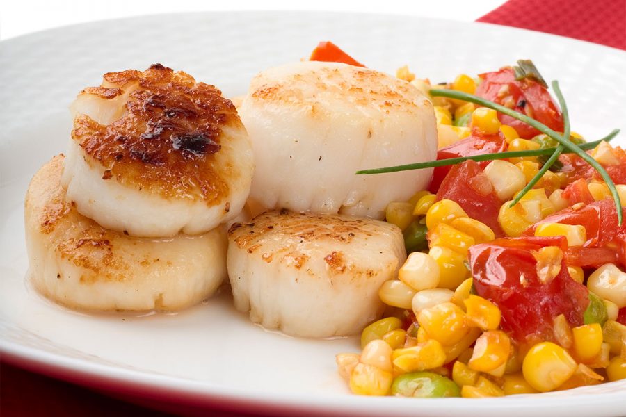 Seared Scallops with Saison Jus and Succotash