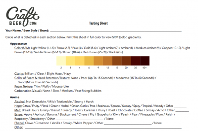 beer tasting sheet