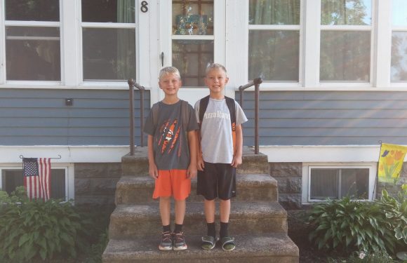Kids with backpacks on first day of school