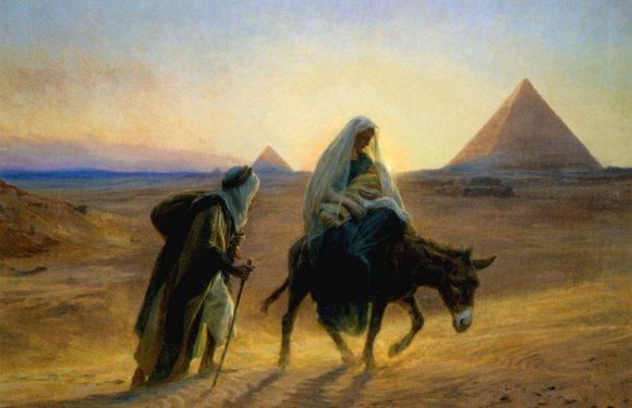 Joseph, Mary and baby Jesus flee to Egypt